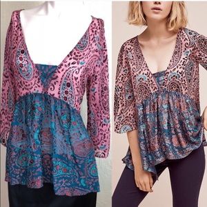 Anthropology Floreat Velvet Blouse M